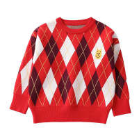 YueBin母子加厚毛衣亲子装秋冬新款学院风菱格宝宝网红洋气母女装套头衫亲子装全家
