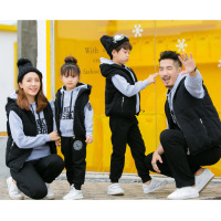 YueBin秋冬家庭亲子装加厚加绒女童套装男童三件套一家三口母子卫衣运动亲子装全家