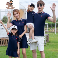 YueBin亲子装一家三口2020新款潮樱桃刺绣网红母女装连衣裙洋气父子套装亲子装全家