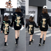 YueBin小熊女童卫衣中长款发光衣服2020秋冬加绒炸街亲子装母女装洋气潮亲子装全家
