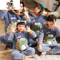 YueBin2020韩版珊瑚绒一家三口亲子装法兰绒母女睡衣冬季保暖男童家居服亲子装全家