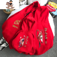 YueBin中国风亲子装一家三口四口秋冬拜年服红色卫衣新款洋气母子母女装亲子装全家