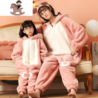 YueBin儿童睡衣女孩冬季女童连体衣加绒加厚法兰绒中大童母女家居服套装亲子装全家