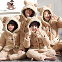 YueBin亲子睡衣秋冬季珊瑚绒女加厚夹棉一家三口母女冬天全家四口庭套装亲子装全家