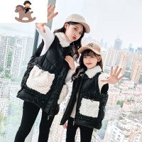 YueBin亲子装2020冬装新款女童洋气羽绒棉马甲母女装韩版外穿加厚背心潮亲子装全家