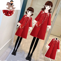 YueBin炸街母女装高端汉服毛呢大衣2020冬季款亲子装中国风一家三口外套亲子装全家