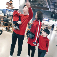 YueBin亲子装一家三口四口拼接洋气红色毛衣休闲宽松针织衫母子母女高端亲子装全家