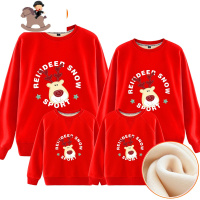 YueBin网红亲子装卫衣加绒一家三口秋冬2020新款拜年装母女装红色母子装亲子装全家