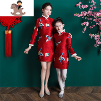 YueBin母子装秋冬加绒加厚过年中国风高端亲子装特别的旗袍炸街洋气套装亲子装全家