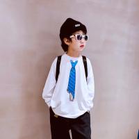 YueBin童装儿童领带T恤男童2020秋季新款韩版休闲圆领宽松学院风上衣潮tT恤童