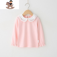 YueBin女童娃娃领打底衫儿童春秋款白色翻领上衣女宝宝T恤长袖棉衬衫T恤童