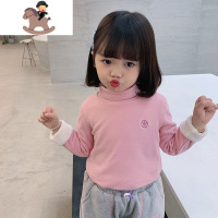YueBin加绒女童纯色打底衫儿童高领t恤宝宝卡通上衣童装韩2020冬装新款T恤童