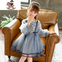 YueBin女童长袖网纱裙公主风秋季刺绣连衣裙淑女裙子儿童洋气蓬蓬裙纱裙裙子童