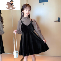 YueBin女童2020新款裙子秋冬连衣裙儿童淑女风小女孩金丝绒两件套裙裙子童