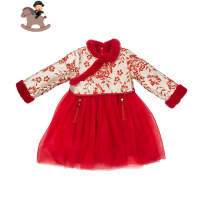 YueBin女童汉服连衣裙冬季新款儿童洋气加绒冬装宝宝中国风唐装公主裙子裙子童