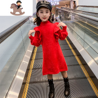 YueBin公主裙大女童连衣裙秋冬儿童红色新年裙冬款2020新款本命年裙子潮裙子童