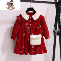 YueBin女童连衣裙秋冬女宝宝公主裙红色礼服裙新年装儿童韩版洋气裙子女裙子童