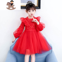 YueBin女童连衣裙加绒儿童裙子冬款女孩洋气秋冬季蓬蓬纱公主裙红色冬裙裙子童