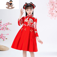 YueBin女童连衣裙中国风儿童裙子在逃公主裙秋冬红色洋气长袖公主裙新年裙子童