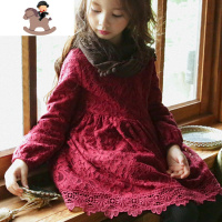YueBin女童连衣裙秋冬公主裙礼服2020新款洋气红色中小儿童长袖蕾丝裙子裙子童