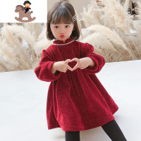 YueBin新年衣服女童连衣裙秋冬加绒加厚红色儿童洋气女宝宝冬季公主裙子裙子童