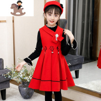 YueBin女童冬装新年装裙衣服洋气连衣裙儿童裙子红色背心裙童装秋冬过年裙子童