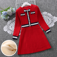 YueBin女童毛衣连衣裙子秋冬加绒儿童春节过年衣服红色针织新年装拜年服裙子童