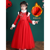 YueBin女童冬季连衣裙秋冬儿童冬裙红色衣服过年裙子童装新年加绒公主裙裙子童