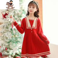 YueBin女童红色连衣裙秋冬2020新款圣诞新年中大儿童中长款洋气毛衣裙子裙子童