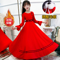 YueBin女童冬装新年裙子加绒2020新款长袖连衣裙童装女儿童洋气公主长裙裙子童