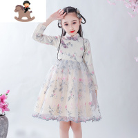 YueBin女童洋气旗袍连衣裙2021春装新款中国风小女孩儿童装碎花公主裙子裙子