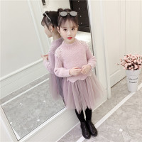 YueBin女童连衣裙2020秋冬新款毛衣裙洋气公主裙小女孩加绒儿童裙子新年裙子