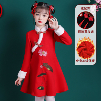 YueBin女童汉服秋冬新款儿童中国风冬装裙子拜年服旗袍连衣裙唐装公主裙裙子