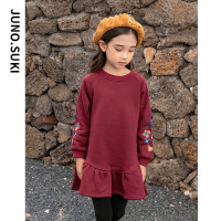 YueBin女童复古连衣裙秋冬儿童绣花公主裙6岁8岁女孩新年红色连身裙子裙子童