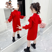 YueBin女童冬裙红色公主裙2020新款毛衣裙儿童裙子秋冬洋气连衣裙新年装裙子