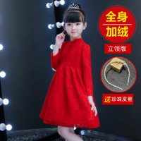 YueBin女童连衣裙冬装儿童裙子洋气新年装女孩红色公主裙秋冬旗袍礼服裙子
