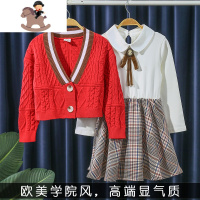 YueBin女童红色连衣裙秋冬新年装过年衣服套装洋气儿童时髦加绒公主裙子裙子