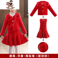 YueBin女童连衣裙套装新款洋气过年裙子新年衣服毛呢公主裙秋冬加厚冬装裙子