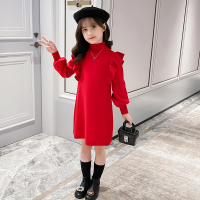 YueBin女童毛衣连衣裙秋冬装2020新款洋气儿童新年红色公主裙子长袖针织裙子