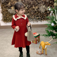YueBin女童新年连衣裙2020冬装新款儿童春装洋气小宝宝红色针织公主裙子裙子