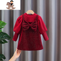 YueBin女童连衣裙2020新款儿童洋气套裙小童红色加绒过年裙子女宝宝冬装裙子