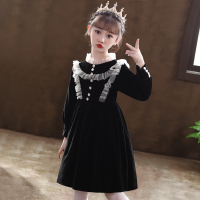 YueBin女童红色丝绒裙子2021年新款连衣裙洋气秋冬拜年服过年新年公主裙裙子