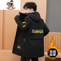 YueBin加绒加厚中长款外套男孩衣服大童男装12-15岁13初中学生14-16冬装毛衣