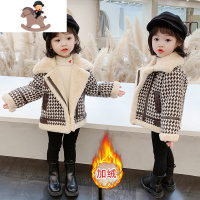 YueBin女童兔毛绒外套儿童秋冬装皮毛一体呢大衣冬季加绒加厚女宝宝洋气毛衣