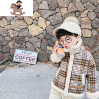 YueBin儿童加绒外套2020冬装新款男童加厚机车服夹克宝宝洋气呢子大衣潮毛衣