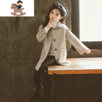 YueBin女童秋装双面呢子大衣中大童加绒冬装毛呢外套女孩时尚中长款风衣毛衣