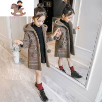 YueBin女童加绒呢大衣秋冬女孩腰绳呢子风衣外套中大童韩版洋气毛呢大衣毛衣