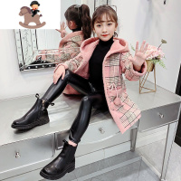 YueBin女童毛呢大衣2020新款加绒加厚中大童冬季韩版中长款风衣洋气外套毛衣