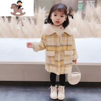YueBin女宝宝加绒外套洋气冬装2020新款韩版小童中长款毛呢大衣儿童上衣毛衣