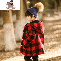 YueBin[打折]男童冬装加厚格子呢子大衣韩版儿童保暖中长款外套潮毛衣